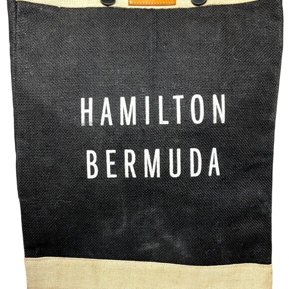 Apolis Jute Market Bag Tall Black Hamilton Bermuda Leather Handles - Picture 2 of 10